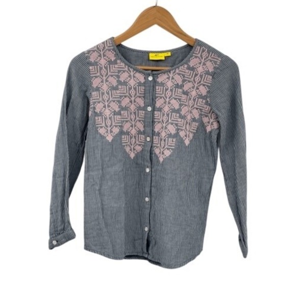 Roberta Roller Rabbit Top Shirt Button Down Women XS Striped Pink Embroidery‎ - Picture 1 of 11